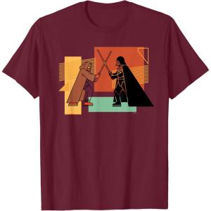 imageStar Wars ObiWan Kenobi Darth Vader Duel Cartoon TShirtBurgundy