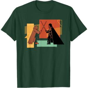 imageStar Wars ObiWan Kenobi Darth Vader Duel Cartoon TShirtDark Green