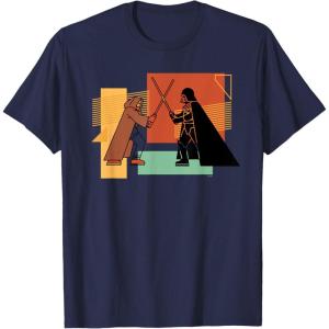 imageStar Wars ObiWan Kenobi Darth Vader Duel Cartoon TShirtNavy Blue