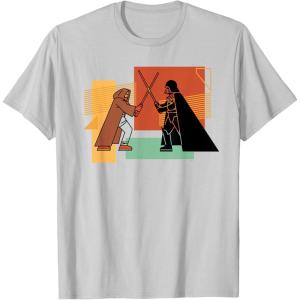 imageStar Wars ObiWan Kenobi Darth Vader Duel Cartoon TShirtSilver Grey