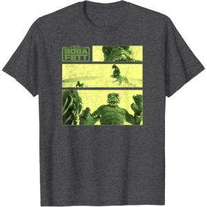 imageStar Wars The Book Of Boba Fett Sand Creature Fight Panels TShirtDark Heather Grey