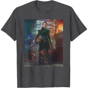 imageStar Wars The Book of Boba Fett Fennec Shand Portrait TShirtDark Heather Grey