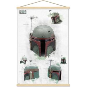 imageTrends International Star Wars The Book of Boba Fett  Helmet Turns Wall Poster 22375quot x 34quot Premium Unframed VersionPremium Print and Beechwood Hanger Bundle