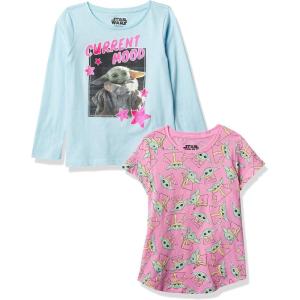 imageSTAR WARS Mandalorian The Child 2Piece Short Tee ampamp Long Sleeve TShirt Bundle SetGirls Sizes 416WhiteLight Blue