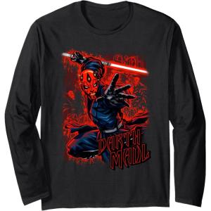 imageStar Wars Darth Maul Red Saber Portrait Long Sleeve TShirtBlack