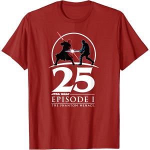 imageStar Wars Episode I 25th Anniversary Darth Maul vs ObiWan TShirtCranberry Red