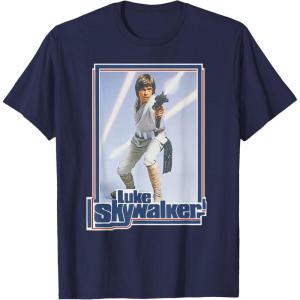 imageStar Wars Luke Skywalker 70s Retro TShirt TShirtNavy Blue