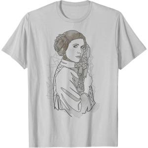imageStar Wars Princess Leia Geometric Line Drawing TShirt TShirtSilver Grey