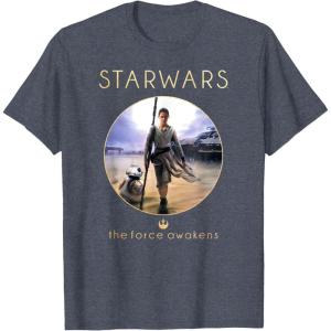 imageStar Wars Rey BB8 Episode 7 Jakku Poster Graphic TShirt TShirtHeather Blue
