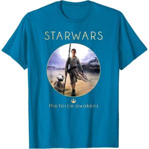 imageStar Wars Rey BB8 Episode 7 Jakku Poster Graphic TShirt TShirtSapphire Blue
