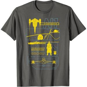 imageStar Wars The Mandalorian ampamp Grogu N1 Starfighter Schematic TShirtAsphalt Grey