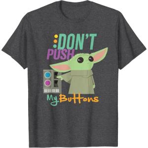 imageStar Wars The Mandalorian The Child Dont Touch My Buttons TShirtDark Heather Grey