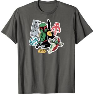 imageStar Wars  Boba Fett Stickers TShirtAsphalt Grey