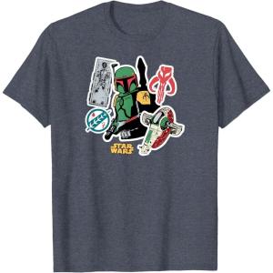 imageStar Wars  Boba Fett Stickers TShirtHeather Blue