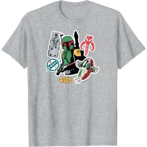 imageStar Wars  Boba Fett Stickers TShirtHeather Grey