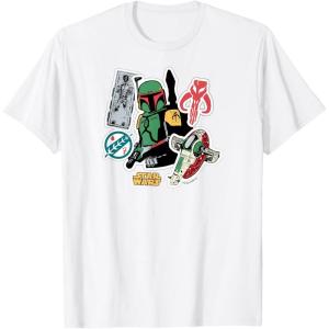 imageStar Wars  Boba Fett Stickers TShirtWhite