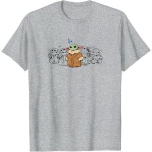 imageStar Wars  The Mandalorian Grogu Butterfly TShirtHeather Grey