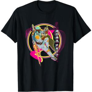 imageStar Wars Iconic Boba Fett Retro Vintage Neon Chest Logo TShirtBlack