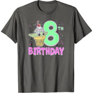 imageStar Wars The Mandalorian Grogu 8th Birthday Ice Cream Cone TShirtAsphalt Grey