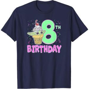 imageStar Wars The Mandalorian Grogu 8th Birthday Ice Cream Cone TShirtNavy Blue