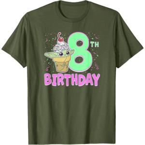 imageStar Wars The Mandalorian Grogu 8th Birthday Ice Cream Cone TShirtOlive Green