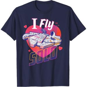 imageStar Wars Anti Valentines Day Millennium Falcon I Fly Solo TShirtNavy Blue