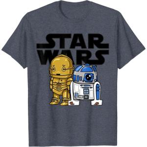 imageStar Wars Boba R2D2 and C3PO Cute Cartoon Graphic TShirt TShirtHeather Blue