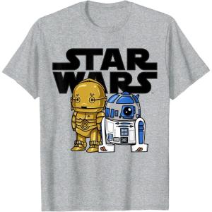 imageStar Wars Boba R2D2 and C3PO Cute Cartoon Graphic TShirt TShirtHeather Grey