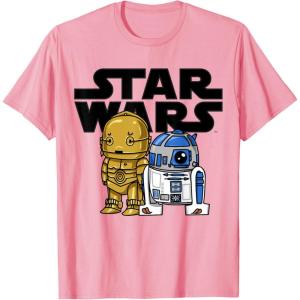 imageStar Wars Boba R2D2 and C3PO Cute Cartoon Graphic TShirt TShirtPink