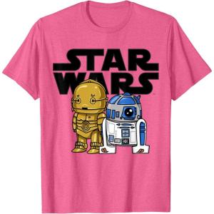 imageStar Wars Boba R2D2 and C3PO Cute Cartoon Graphic TShirt TShirtPink Heather
