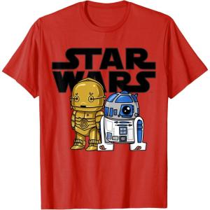 imageStar Wars Boba R2D2 and C3PO Cute Cartoon Graphic TShirt TShirtRed