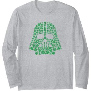 imageStar Wars Darth Vader Green Shamrocks St Patricks Day Long Sleeve TShirtHeather Grey