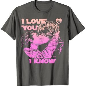 imageStar Wars Han Leia THE KISS quotI Love You  I Knowquot TShirt TShirtAsphalt Grey
