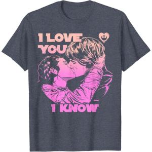 imageStar Wars Han Leia THE KISS quotI Love You  I Knowquot TShirt TShirtHeather Blue