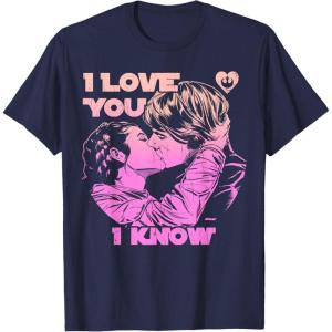 imageStar Wars Han Leia THE KISS quotI Love You  I Knowquot TShirt TShirtNavy Blue