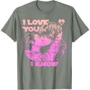 imageStar Wars Han Leia THE KISS quotI Love You  I Knowquot TShirt TShirtOlive Heather