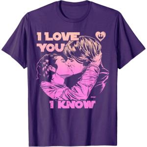 imageStar Wars Han Leia THE KISS quotI Love You  I Knowquot TShirt TShirtPurple