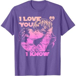 imageStar Wars Han Leia THE KISS quotI Love You  I Knowquot TShirt TShirtPurple Heather
