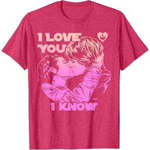 imageStar Wars Han Leia THE KISS quotI Love You  I Knowquot TShirt TShirtRed Heather