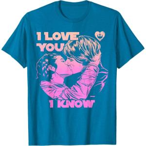imageStar Wars Han Leia THE KISS quotI Love You  I Knowquot TShirt TShirtSapphire Blue