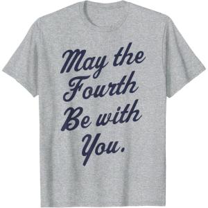imageStar Wars May The Fourth Be With You Cursive Poster TShirtHeather Grey