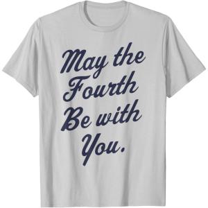 imageStar Wars May The Fourth Be With You Cursive Poster TShirtSilver Grey