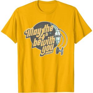 imageStar Wars May the 4th Be With You 2025 Death Star Retro TShirtGolden Yellow