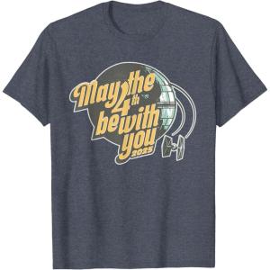 imageStar Wars May the 4th Be With You 2025 Death Star Retro TShirtHeather Blue