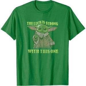 imageStar Wars St Patricks Day Grogu The Luck Is Strong TShirtKelly Green