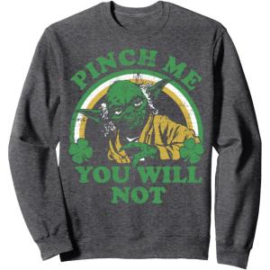 imageStar Wars St Patricks Day Yoda Pinch Me Rainbow SweatshirtDark Heather Grey