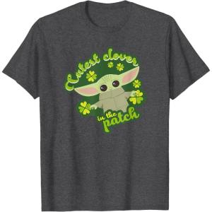 imageStar Wars The Mandalorian Grogu St Patricks Day Clovers TShirtDark Heather Grey