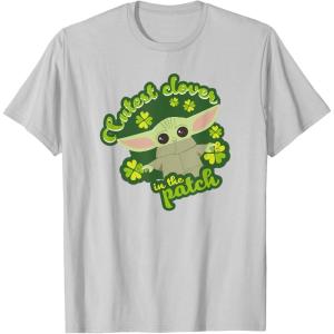 imageStar Wars The Mandalorian Grogu St Patricks Day Clovers TShirtSilver Grey