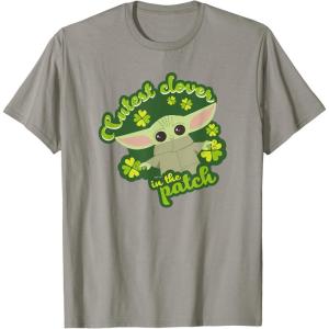 imageStar Wars The Mandalorian Grogu St Patricks Day Clovers TShirtSlate Grey