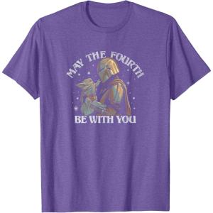 imageStar Wars The Mandalorian May The Fourth Be With You Stamp TShirtPurple Heather